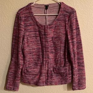 J. Crew Large Micro Tweed Jacket Blazer Pink Zip